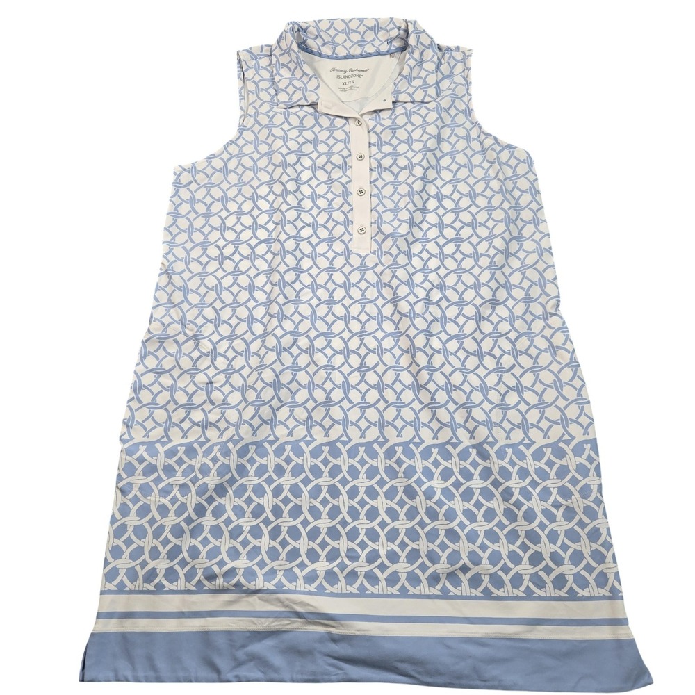 Tommy Bahama Dress Womens XL Blue Geometric IslandZone Sleeveless Shirt Shift